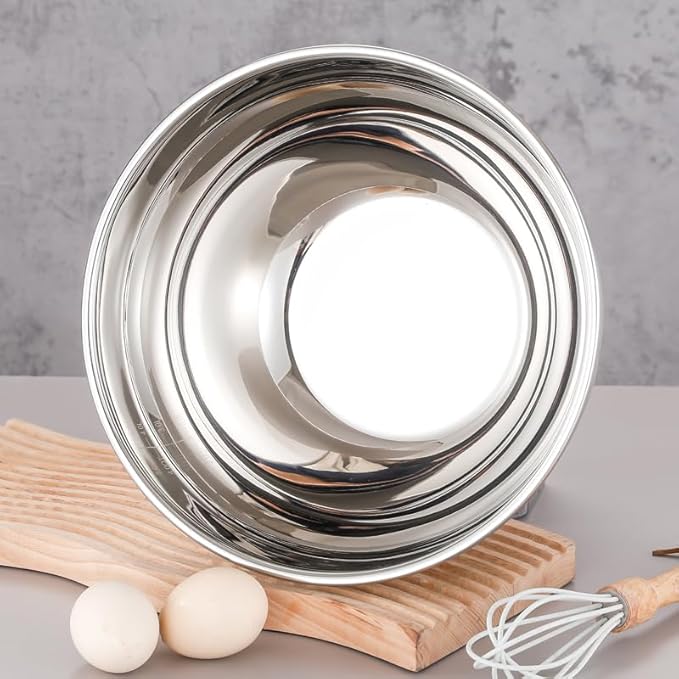 Mixing Bowl Stainless Steel with Nonslip Silicone Bottom Metal Kitchen Bowl Baking Cooking Salad Dishwasher Safe, 3.5QT