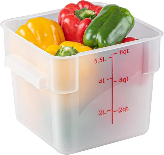 Restaurantware-Met Lux 6 Quart Food Storage Containers, 10 Translucent Storage Containers - Lids Sold Separately, Red Volume Markers, Dishwashable Containers, Side Handles, For Storing Foods