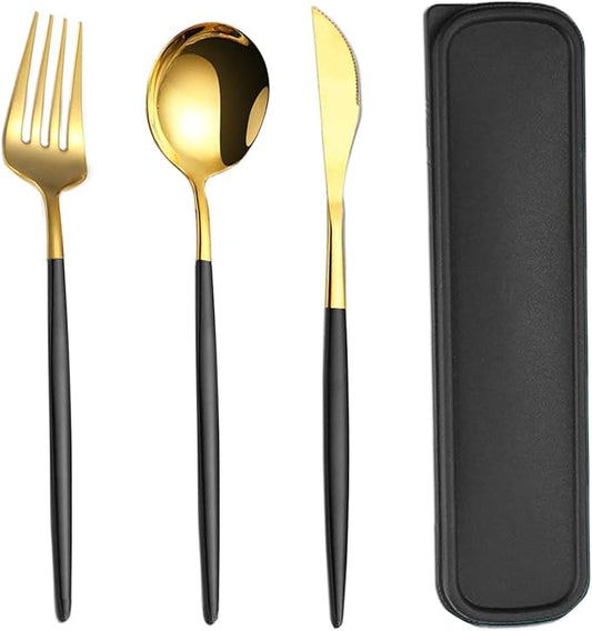 Reusable Utensils Set With Case, Reusable Travel Flatware，Travel Silverware Set With Case ，Reusable Travel Flatware For Home Office School Camping