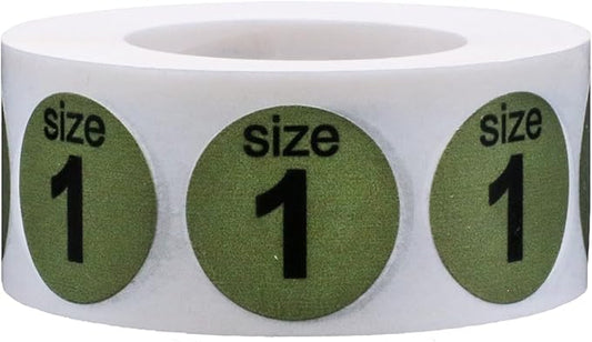 Shoe Size 1 Olive Green Stickers for Retail Clothing – 0.75 Inch Round, 500 Adhesive Labels Per Roll for Footwear Boxes, Retail Stores, Inventory, Displays – Made in The USA