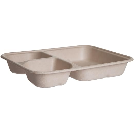ECO PRODUCTS Compostable 6"x8" Disposable Nacho Tray, Case of 400, WorldView 3 Compartment Corner Sauce Dip Containers, Vanguard Renewable White Molded Fiber, No PFAS, ASTM Compliant, BPI-Certified