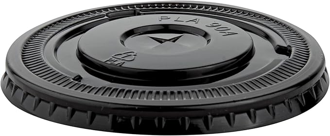 LIDS ONLY: Zero Waste 3.5 x 3.5 Inch Plastic Lids, 100 Disposable Flat Lids - Cups Sold Separately, Commercially Compostable, Black PLA Plastic Lids, Fits 12,16, And 24 Ounce Cups - Restaurantware