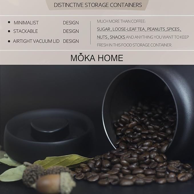 Stainless Steel Vacuum Coffee Canister | Food Storage Container | Airtight Storage Containers | Press Out Excess Air Preserve Food Freshness | 1.2L Coffee Containers Holds 11 oz of Coffee Beans