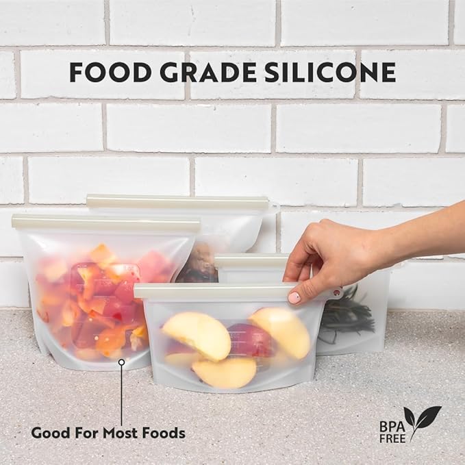Reusable Silicone Bags for Food Storage - Silicone Zip Lock Bags - Versatile & Durable Reusable Snack Bags - Set of Silicone Food Storage Bags - Reusable Silicone Bag by Paumy
