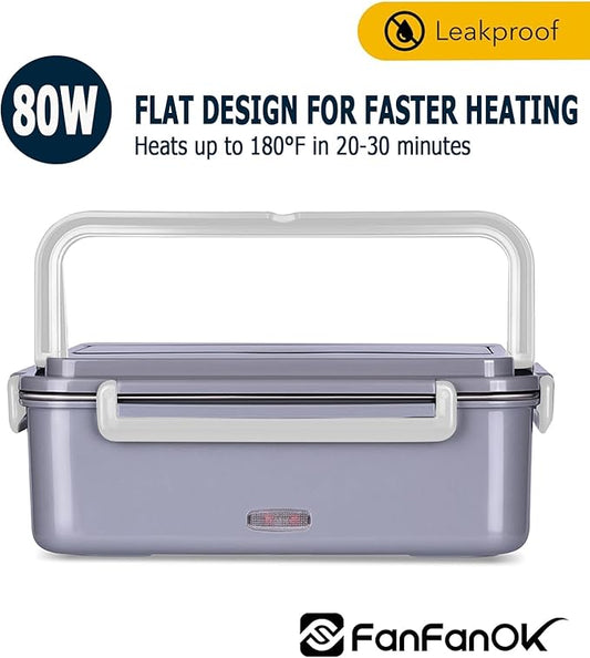 Electric Lunch Box, heated lunchbox for adults men 12V/24V/110V portable Food Warmer 80W self heating lunch boxes for Car Truck Work, heatable lunchbox with 2 Stainless Steel Containers 60-oz