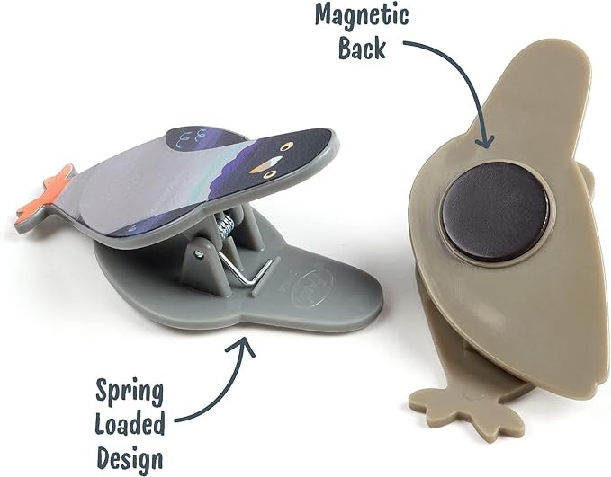 Genuine Fred PECKISH, Pigeon Magnetic Bag Clips, Set of 4, Chip Clips, Bag Clips for Food, or for use on the fridge
