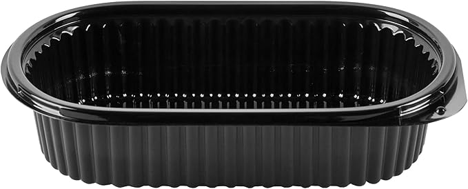 RW Base 32 Ounce Meal Prep Containers, 50 Microwavable To Go Containers With Lids - Disposable, Freezable, Black Plastic Oval Food Containers, Pack Hot And Cold Food, For Takeaway - Restaurantware