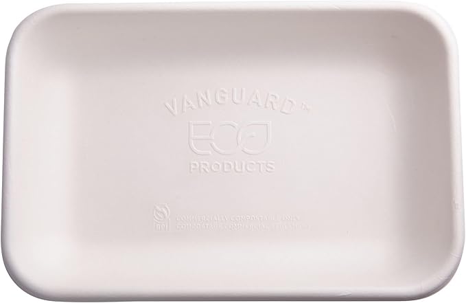 ECO PRODUCTS Compostable 24oz To Go Containers, Case of 400, 8.4"x5.5"x1.5" Rectangle Box, Disposable Renewable White Molded Fiber, No-Added PFAS, Tree-Free, Lid Available, BPI-Certified