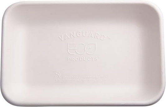 ECO PRODUCTS Compostable 24oz To Go Containers, Case of 400, 8.4"x5.5"x1.5" Rectangle Box, Disposable Renewable White Molded Fiber, No-Added PFAS, Tree-Free, Lid Available, BPI-Certified