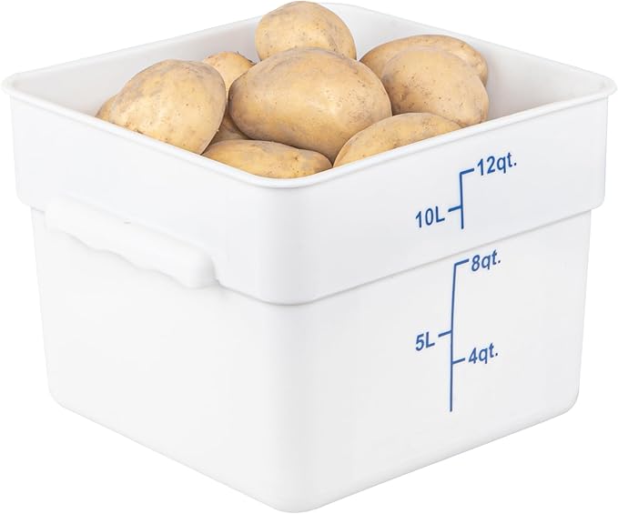 Restaurantware - Met Lux 12 Quart Food Storage Containers, 10 White Storage Containers - Lids Sold Separately, Blue Volume Markers, Dishwashable Containers, Side Handles, For Storing Foods