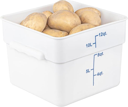 Restaurantware - Met Lux 12 Quart Food Storage Containers, 10 White Storage Containers - Lids Sold Separately, Blue Volume Markers, Dishwashable Containers, Side Handles, For Storing Foods