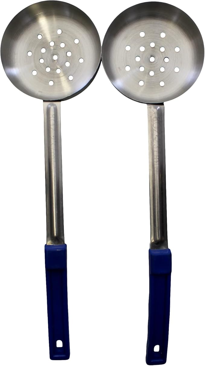 8 Ounce Slotted Stainless Steel Portion Control Ladle Spoon for Measuring and Serving; Commercial Grade Serving Scoops [Pack of 2]