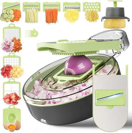 KEOUKE Vegetable Chopper Cutter 13 in 1 Veggie Chopper Slicer Dicer Pro Onion Chopper Food Chopper with Container and Hand Guard,9 Blades