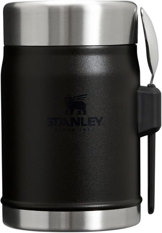 Stanley Classic Food Jar and Spork 14 oz | Vacuum Insulated Thermos Food Container | Wide Mouth Screw On Lid | Packable for Travel | Stainless Steel with Leakproof Lid | BPA-Free | Black 2.0