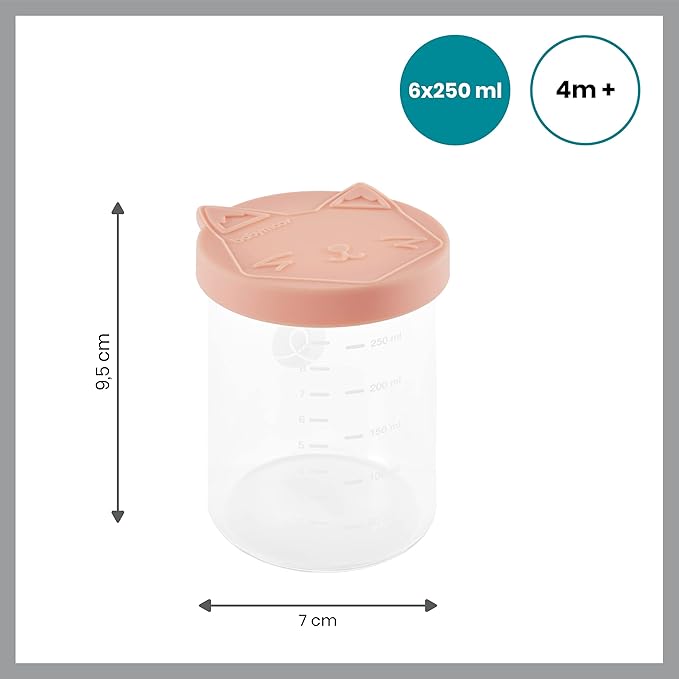 Babymoov Baby Glass Food Jars Set of 6 (8.5oz Each) BPA-Free Borosilicate Glass Storage Containers Leakproof Silicone Lids Microwave, Freezer & Dishwasher Safe Baby Registry Essential