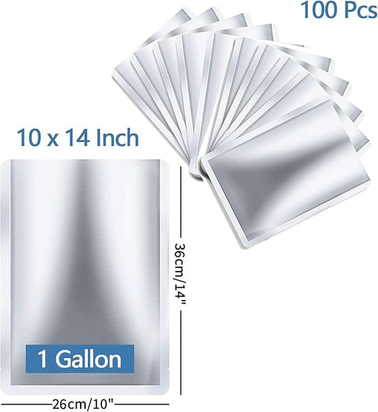 100 Pieces 1 Gallon Mylar Bags 10 x 14 Inch, 5 Mil Mylar Bags for Food Storage Coffee Tea Beans Dry Food, Thick Sealable Mylar Bag