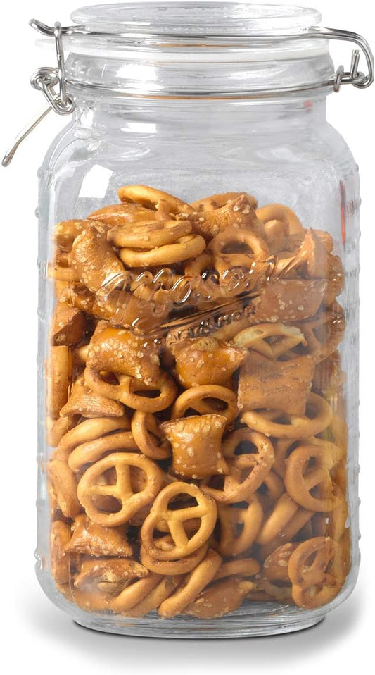 Mason Craft & More Airtight Kitchen Food Storage Clear Glass Clamp Jars, 50 Ounce (1.5 Liter) Medium Clamp Jar
