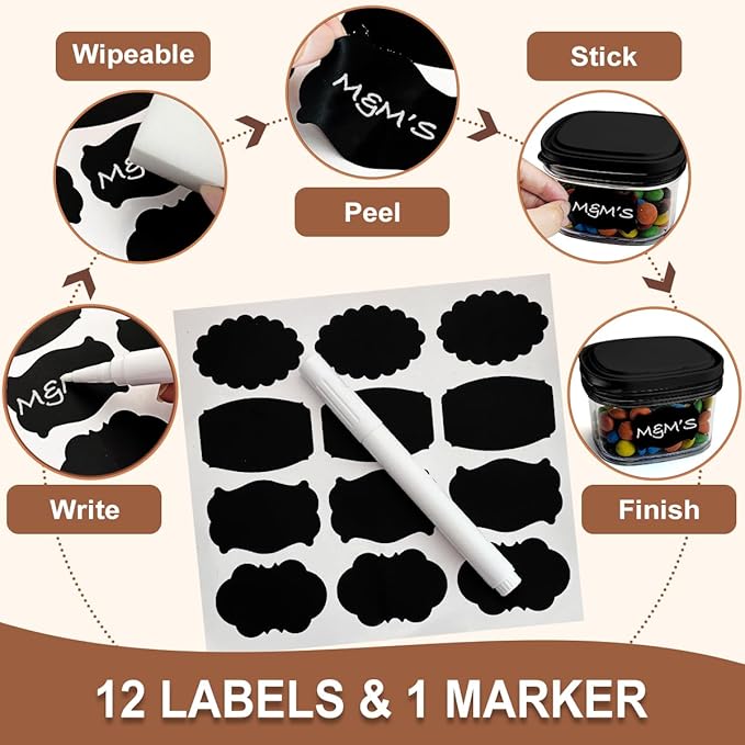 12-Piece Airtight Food Storage Containers Set – 6x 230ML, 5x 390ML & 1x 880ML BPA-FREE Plastic Kitchen Canisters with Lids for Dry Food, Snacks, Spices, Pantry Organization (Black)