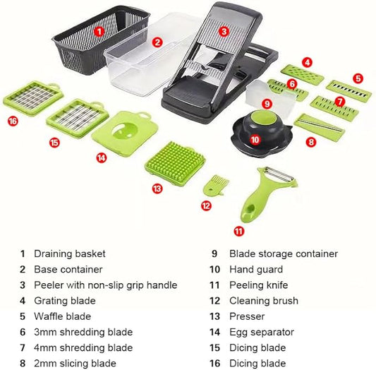 16 in 1 Multifunctional Food Chopper, Vegetable Chopper, Pro Onion Chopper, 8 Blade Vegetable Chopper, Egg Slicer with Container, French Fry Cutter Potatoe