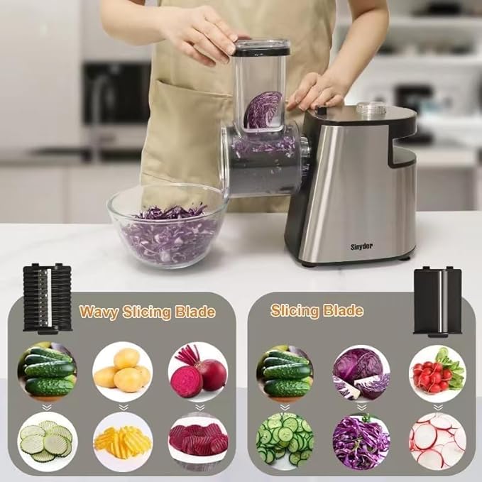 Electric Cheese Grater Upgraded, Salad Maker Machine with 5 Different Shapes of Blades.400W Cheese Shredder,Electric Slicer,Electric Salad Machine for Cheeses, Fruits, Vegetables