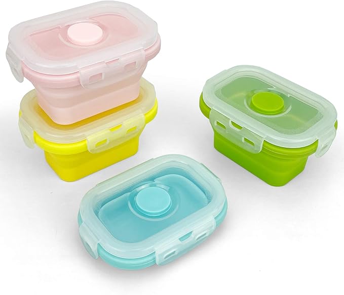 CCyanzi Small Silicone Food Containers with Lids, Collapsible Food Storage Containers Set | Leakproof | Microwaveable | Store Food in Freezer | 150ml, Set of 4