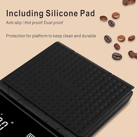 Premium Coffee Scale with Timer, Silicone Pad, 0.1g Accuracy, Multi-Unit Display (g/oz/ml), Perfect for Brewing Precision (Batteries Included)