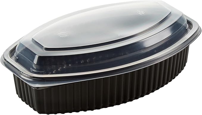 Restaurantware RW Base 32 Ounce Meal Prep Containers, 100 Microwavable To Go Containers With Lids - Disposable, Freezable, Black Plastic Oval Food Containers, Pack Hot And Cold Food, For Takeaway