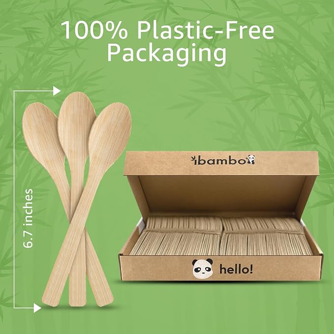 100% Bamboo Spoons Set - Eco Friendly Cutlery (600 Biodegradable Spoons) | Reusable or Disposable Bamboo Utensils | Compostable FSC Certified Silverware for Weddings, Camping, Parties
