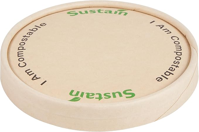Restaurantware-LIDS ONLY: Sustain Round Paper Soup Container Lids, 50 Disposable Ice Cream Cup Lids - Cups Sold Separately, For 12 Ounce Cups, Bamboo To Go Cup Lids, With PLA lining, Compostable