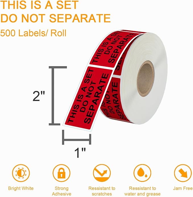 12 Rolls 1" x 2" Warning Label,This is a Set Do Not Separate Dark Red Packing Labels Permanent Adhesive (12 Rolls, 6000 Labels)
