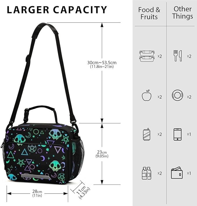 MNSRUU Insulated Lunch Bag Magic Skulls Lunch Bag Women Lunch Totes Men Lunch Box with Adjustable Shoulder Strap Lunch Bag for Work Office School Picnic