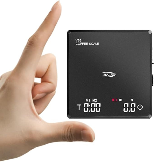 IKAPE Digital Mini Coffee Scale with Timer, 2kg/0.1g High Precision Rechargeable Drip Espresso Scale with Tare Function, LED Display(Black)