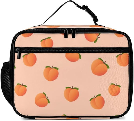 Peach Reusable Lunch Box Insulated Lunch Bag Cooler Bag Lunchbox Meal Food Container Tote Bag for Women Kids Girls School Camping Hiking Picnic Beach Travel