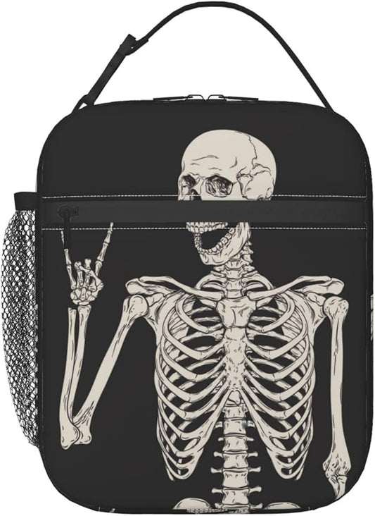 YETTA YANG Halloween Skeleton Funny Skull Portable Lunch Bag Insulated Lunch Box Reusable Totes For Women Men Work Picnic Camping
