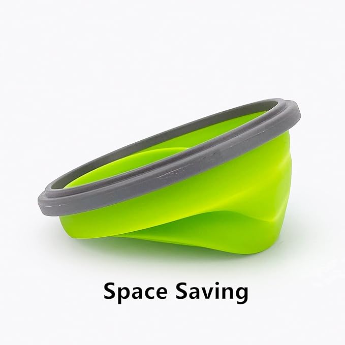 CCyanzi 3piece Round Collapsible Bowl with Lids, Silicone Food Storage Containers, Microwave & Freezer Safe, Space Saving for Kitchen Cabinet and Camping Backpack,(Green Gray)