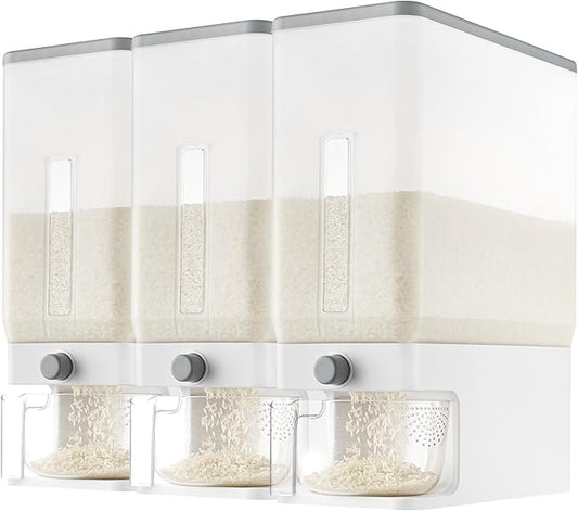 Lifewit 3 Pack Rice Dispenser 25 Lbs(11.3kg), Rice Storage Container Sealed Moisture Proof with Measuring Cup for Kitchen Pantry Household, BPA-Free, Clear