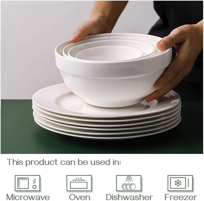DOWAN Serving Bowls, 64/42/22/12 Oz Serving Dishes for Entertaining, White Porcelain Nesting Bowls Set, Microwave & Dishwasher Safe, Versatile Prep Bowls for Fruit Salad Pasta Ice Cream Dessert Cereal