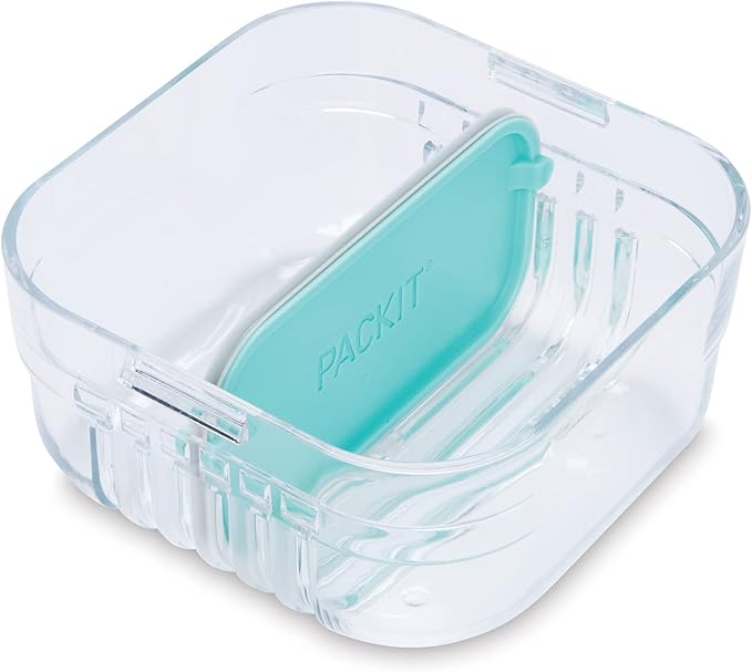 PackIt Mod Snack Bento Food Storage Container, Mint Green, Shatterproof Crystal Clear Base, with Leak-resistant Dividers and Lid, Microwavable, Dishwasher Safe, Perfect for Snacks
