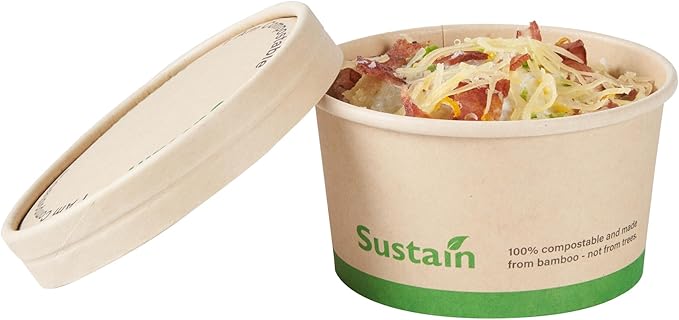 LIDS ONLY: Sustain Round Paper Soup Container Lids, 200 Disposable Ice Cream Cup Lids - Cups Sold Separately, For 8 Ounce Cups, Bamboo To Go Cup Lids, With PLA lining, Compostable - Restaurantware