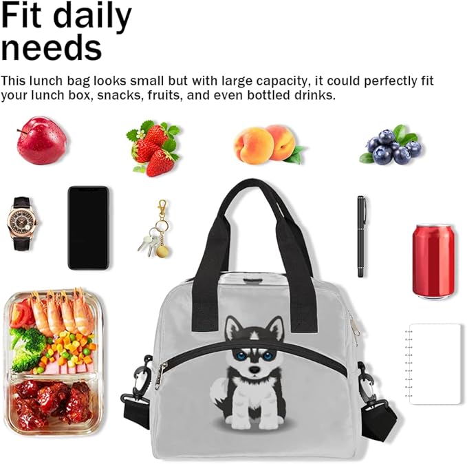 Pardick Reusable Lunch Bag for Women Men Adult Kids, Insulated Lunch Tote Bag Organizer, Cute Dog Cooler Lunch Box with Adjustable Shoulder Strap for Outdoor Work School and Picnic