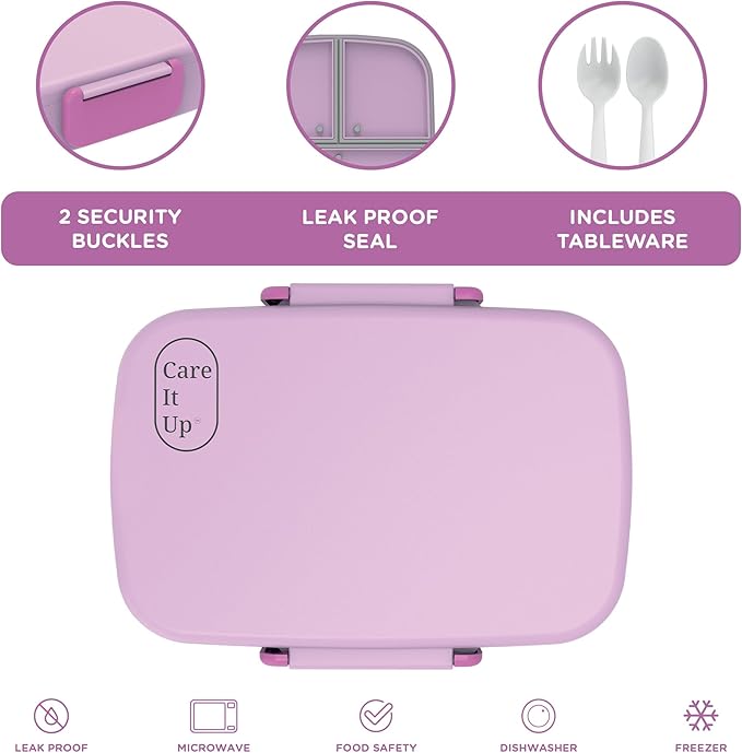 Kids Bento Lunch Box For Boys and Girls With Free Cutlery Set, 6 Sticker Sheets (5+ Years) and Parent Cards - 880 ML Leakproof 3 Compartment Lunch Box for kids, Portion Control Bento Box Kids - Lilac