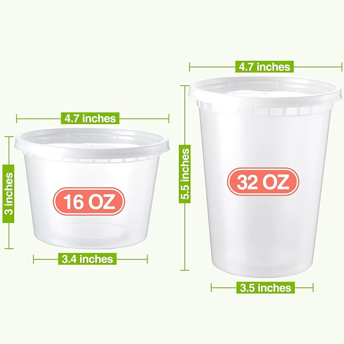50 Set Deli-Containers-with-Lids: [16oz 32oz] Combo Plastic-Food-Storage-Containers-with-Lids, Microwaveable & Freezer Safe To-Go-Containers, Leak-proof Meal-Prep-Containers