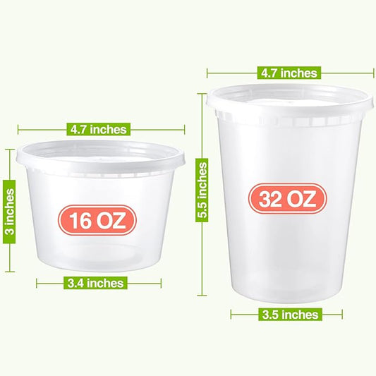 50 Set Deli-Containers-with-Lids: [16oz 32oz] Combo Plastic-Food-Storage-Containers-with-Lids, Microwaveable & Freezer Safe To-Go-Containers, Leak-proof Meal-Prep-Containers