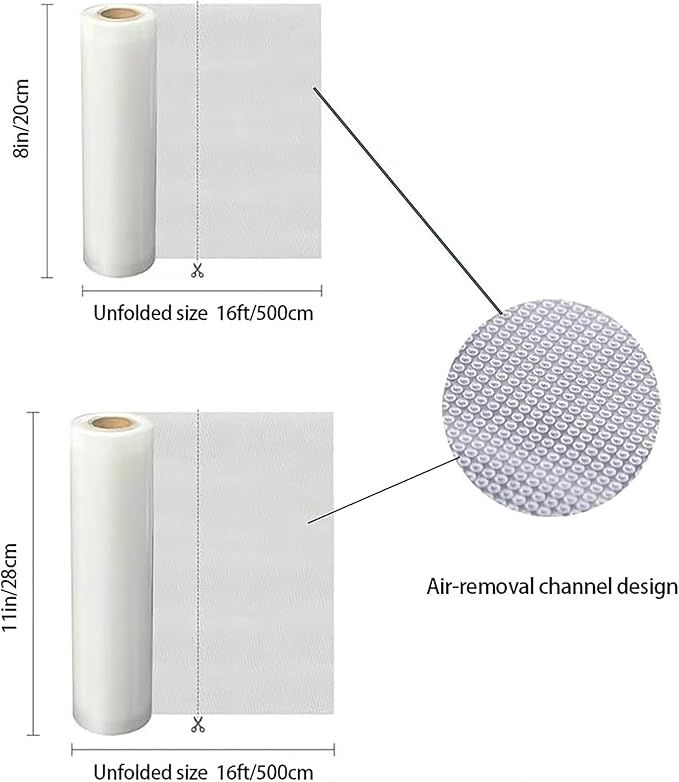 Vacuum Sealer Bags, 2 Rolls 8"X16' and 2 Rolls 11"X16' Airtight Food Storage Bag, Sous Vide Roll with Bags Cutter for Vacum Sealing Machine, Microwave Freezer Safe, BPA Free (Transparent)
