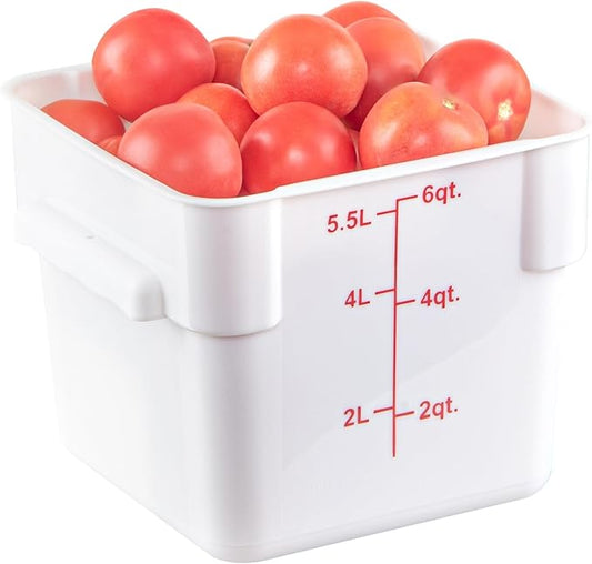 Restaurantware - Met Lux 6 Quart Food Storage Container, 1 White Storage Container - Lids Sold Separately, Red Volume Markers, Dishwashable Container, Side Handles, For Storing Foods