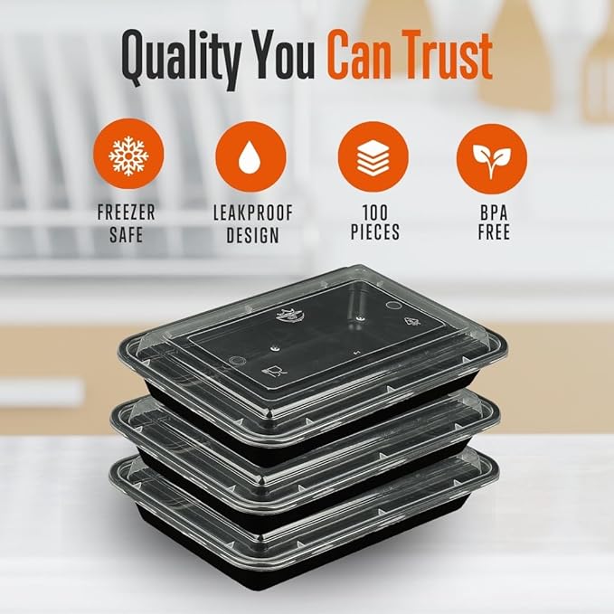 SQUATZ 100 Meal Prep Containers with Lids for Adults - 33oz, Microwave Safe, Reusable Food Storage, Freezer Safe, Leak-Free Lunch Container - Includes Utensils