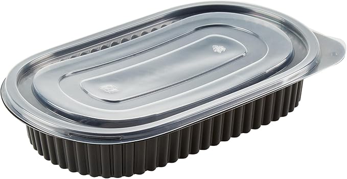 Restaurantware RW Base 25 Ounce Meal Prep Containers, 100 Microwavable To Go Containers With Lids - Disposable, Freezable, Black Plastic Oval Food Containers, Pack Hot And Cold Food, For Takeaway
