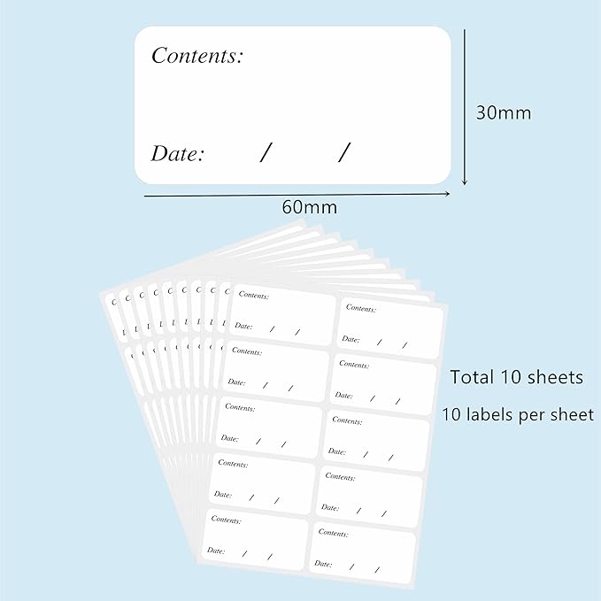 Hybsk Removable Freezer Labels Easy Peel Off - Frozen Food Storage Labels That Leave No Sticky Residue After Use (Type 1)
