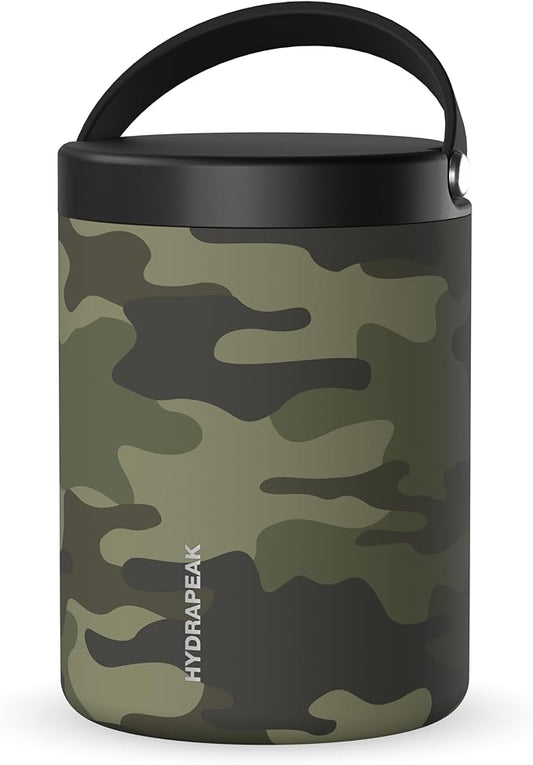 Hydrapeak 32oz Stainless Steel Vacuum Insulated Thermos Food Jar | Thermos for Hot Food and Cold Food, Wide Mouth Leak-Proof Soup Thermos for Adults, 10 Hours Hot and 16 Hours Cold (Camo)