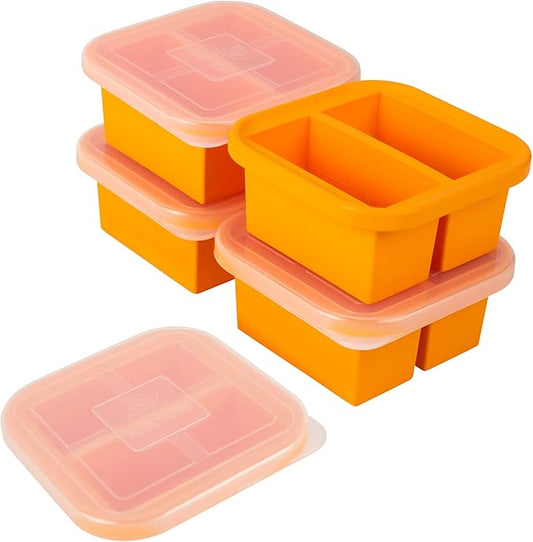 Silicone Freezing Tray with Lid - 1-Cup 4 Pack Freezer Containers,Make 2 Perfect Freezing,Storing Soups, Foods, Stews, Dips or Sauces Simple and Convenient Color Orange